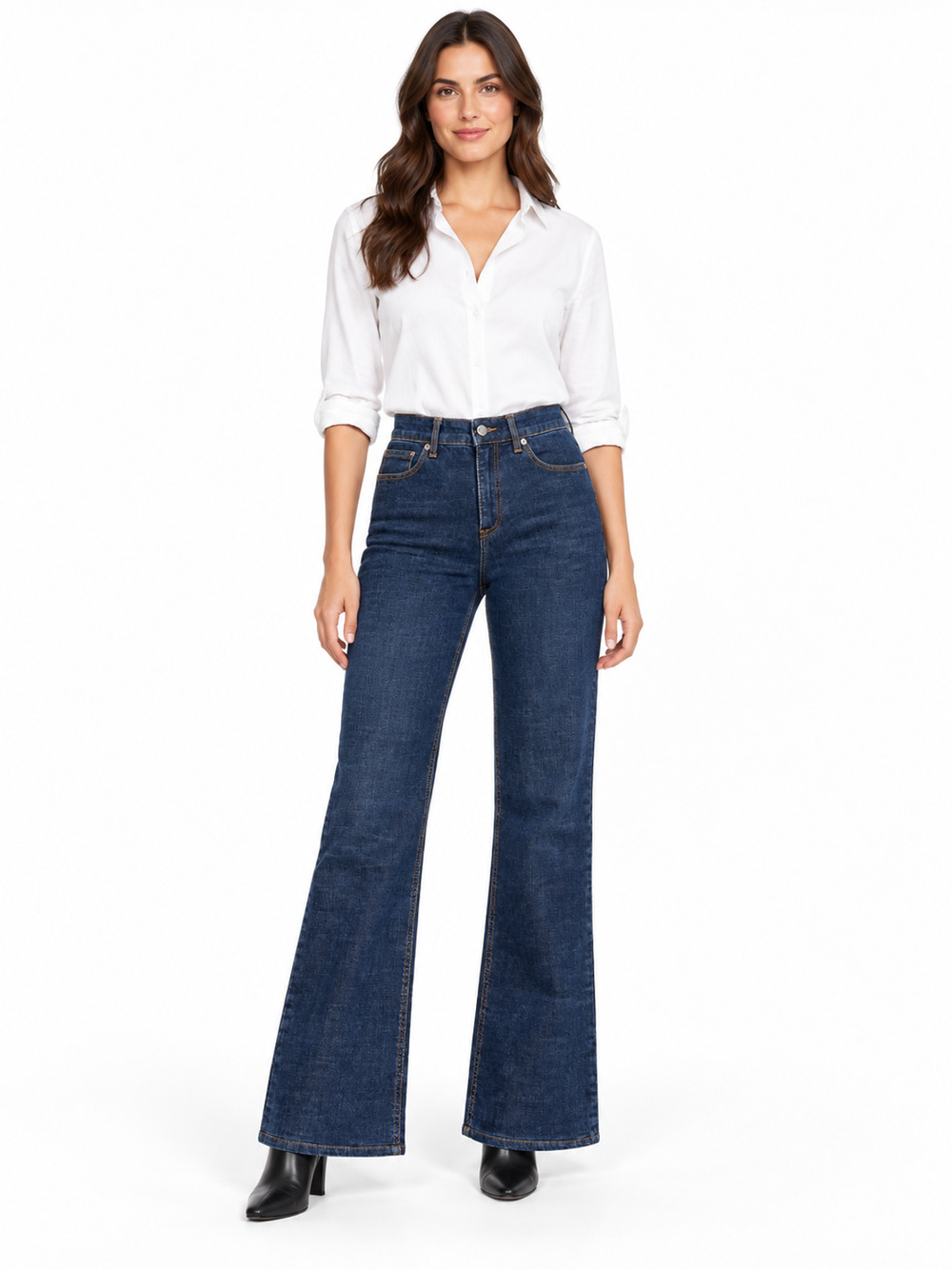 ESCADA SPORT Blue Flare Jeans High Rise Dark Wash Embroidered Pockets Size 10